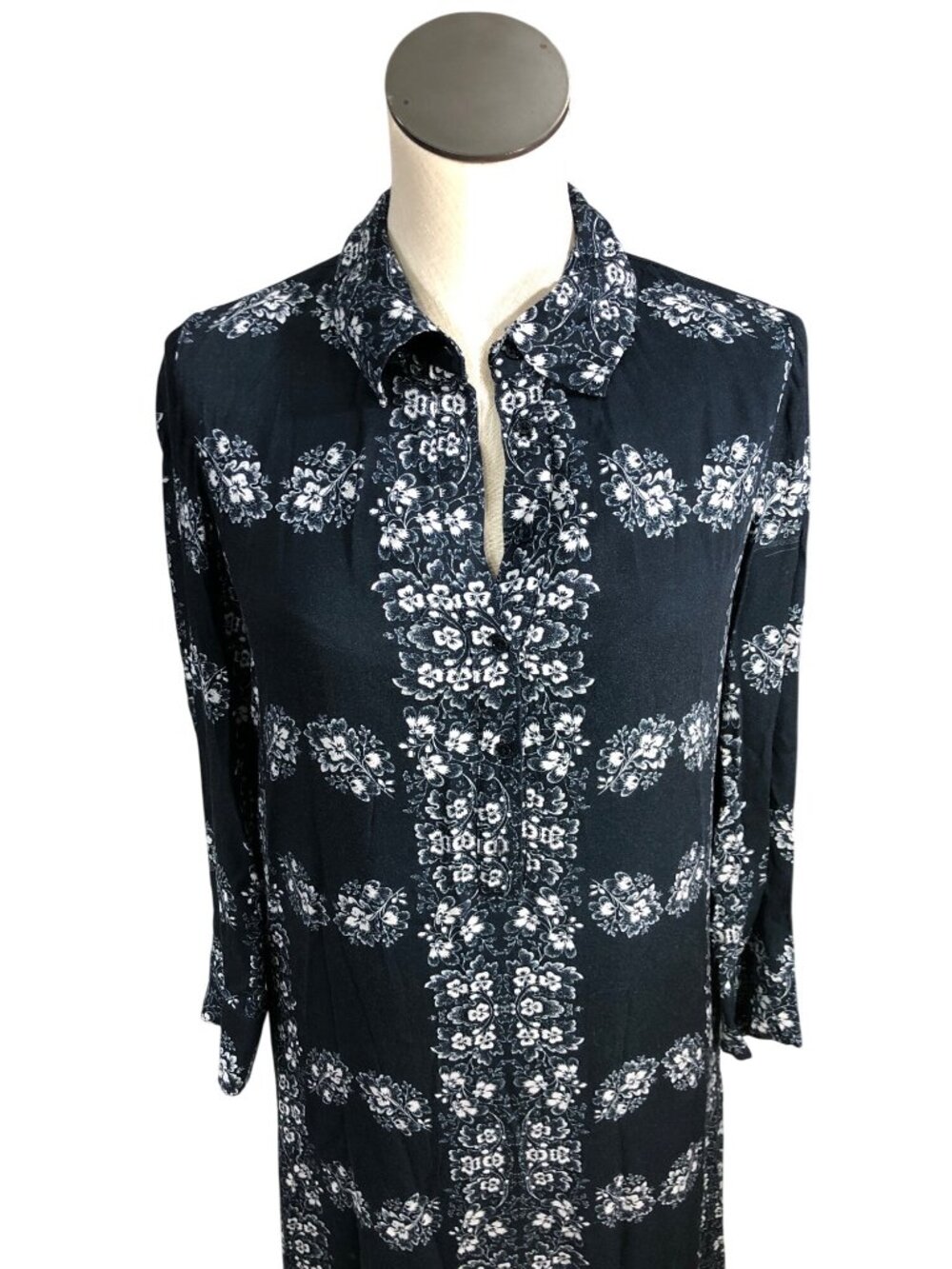 Hyacinth House Tuckernuck Floral Miller Dress Womens XS Navy Long Sleeve Maxi - Picture 3 of 16